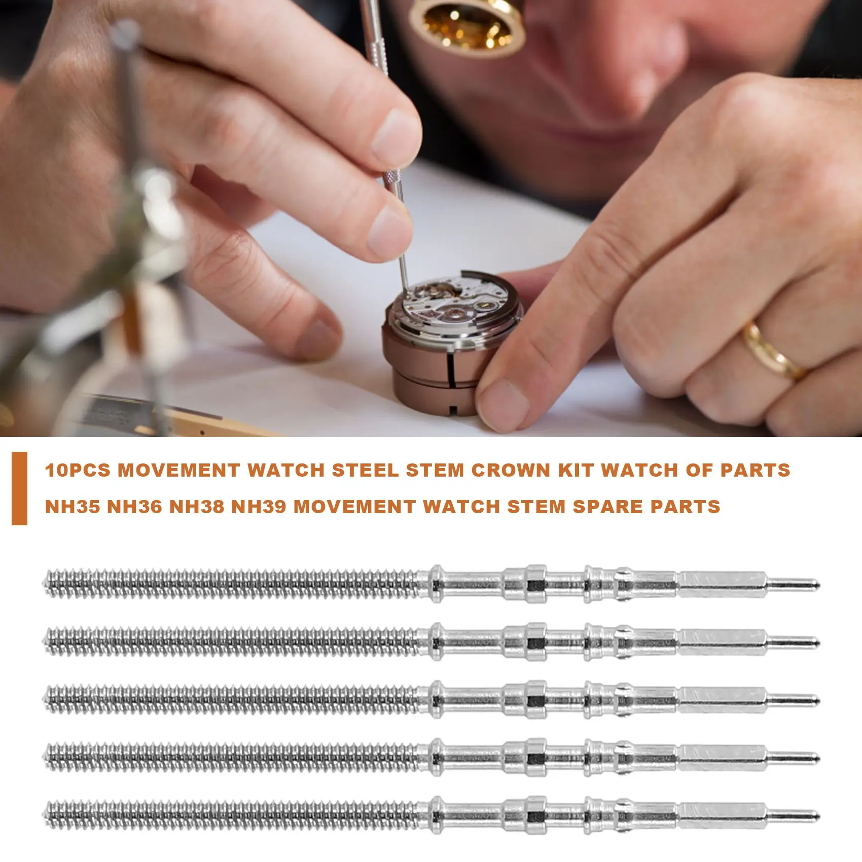 Movement Watch Steel Stem Crown Kit 10Pcs Watch of Parts NH35 NH36 NH38 NH39 Movement Stem Spare Parts watch repair tools