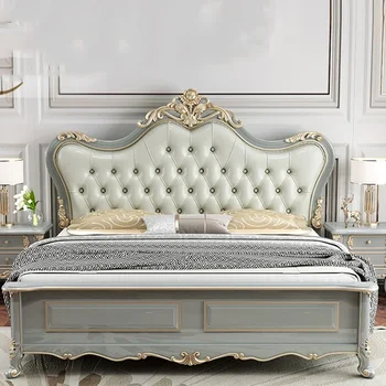Vintage Modern Bed Multifonction Nordic Unique Queen French Bed Lounge Woode Headboard Camas Matrimonial Bedroom Furniture 1