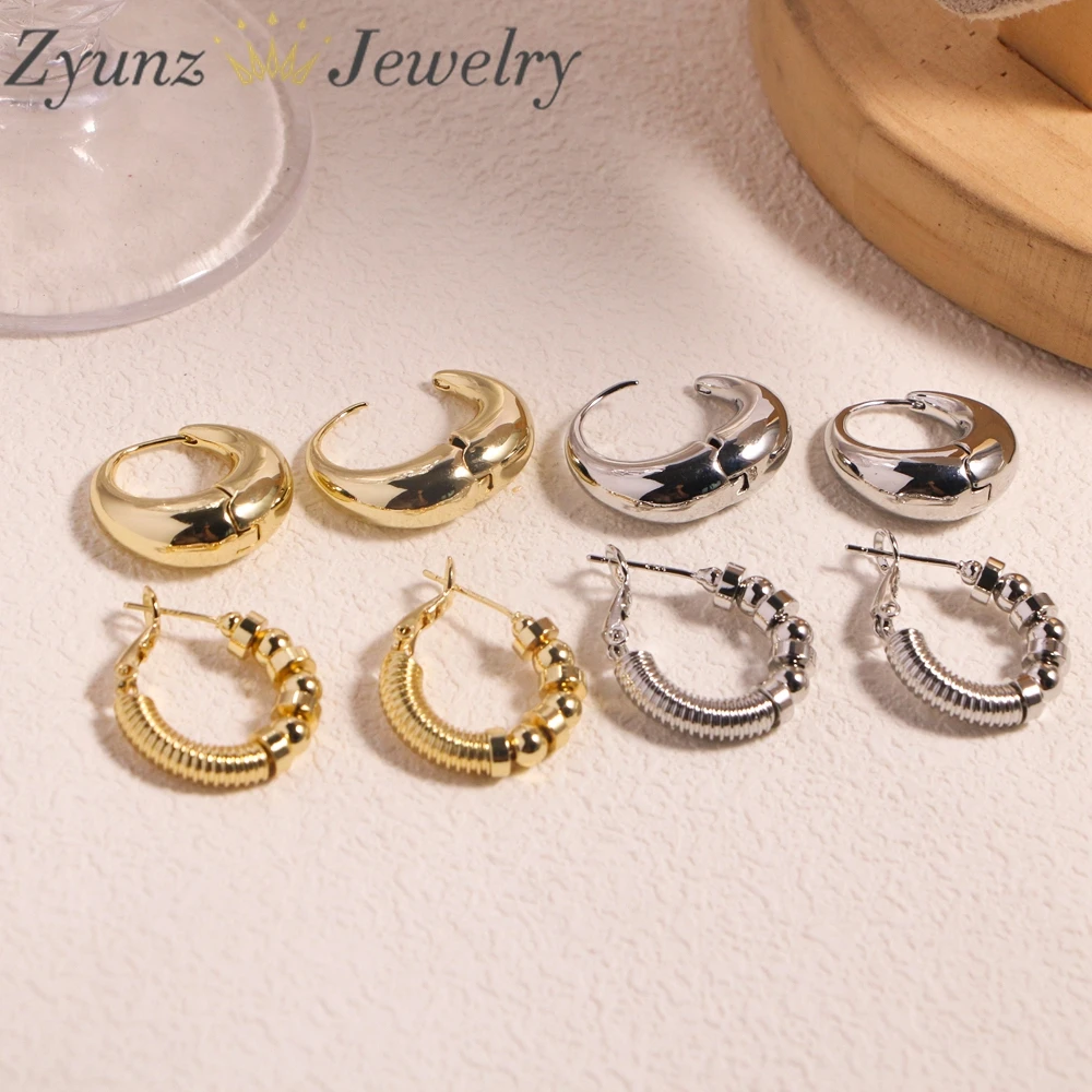 

5 Pairs, Fashion Chunky Hoop Earrings for Women Gold Plated Thick Texture Geometric Circle Earring Vintage Jewelry