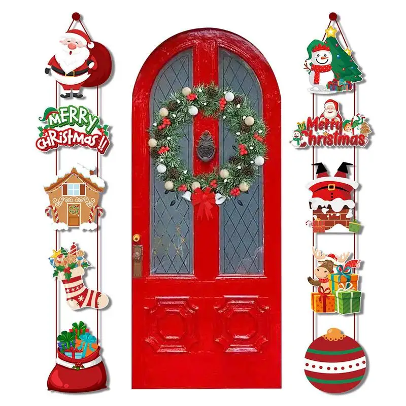 

1 Pair Christmas Door Hanging Banner Cartoon Santa Claus Snowman Couplet Ornament For Entrance Christmas New Year Decoration