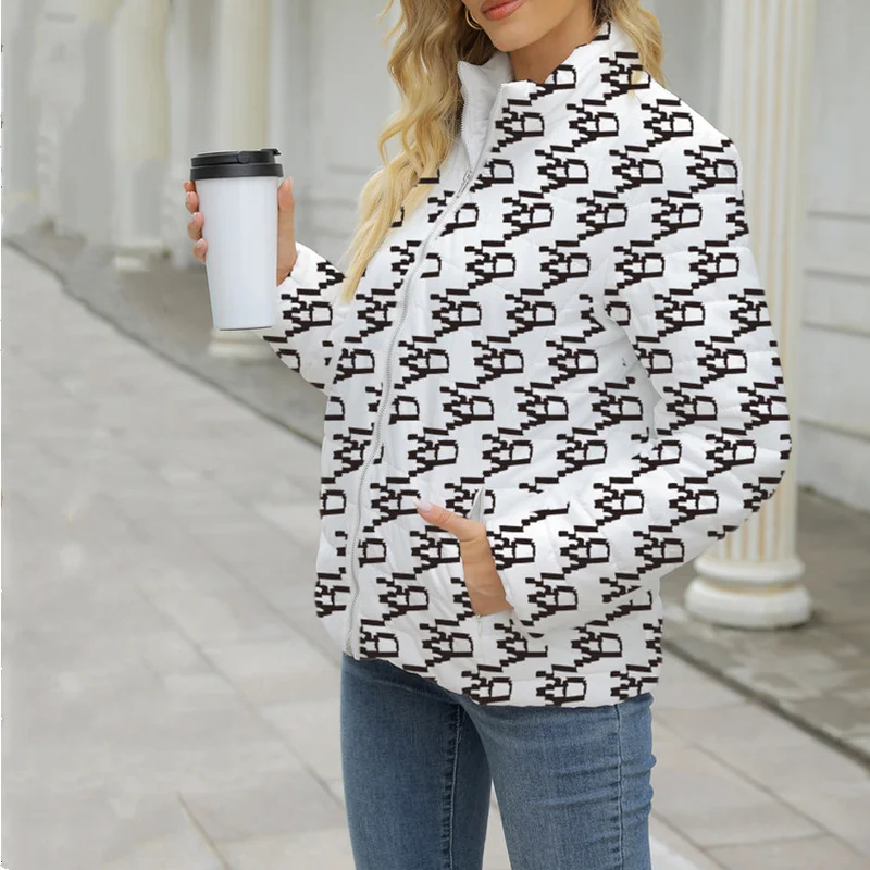 New Autumn and Winter Women's Printed Long-sleeved Casual Jacket Warm Coat Women's Loose Stand-up Collar Zipper Women's Jacket