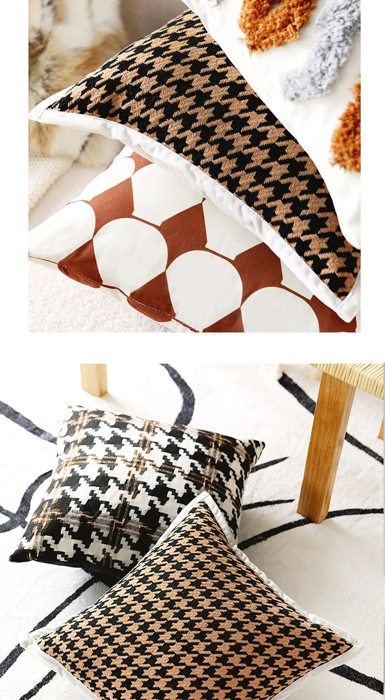 Bohemian Tufted Brown Series Kissenbezüge Boho Chenille Fell Luxus Dekokissenbezug für Sofa Bett Stuhl Wohndekor – Detail 6