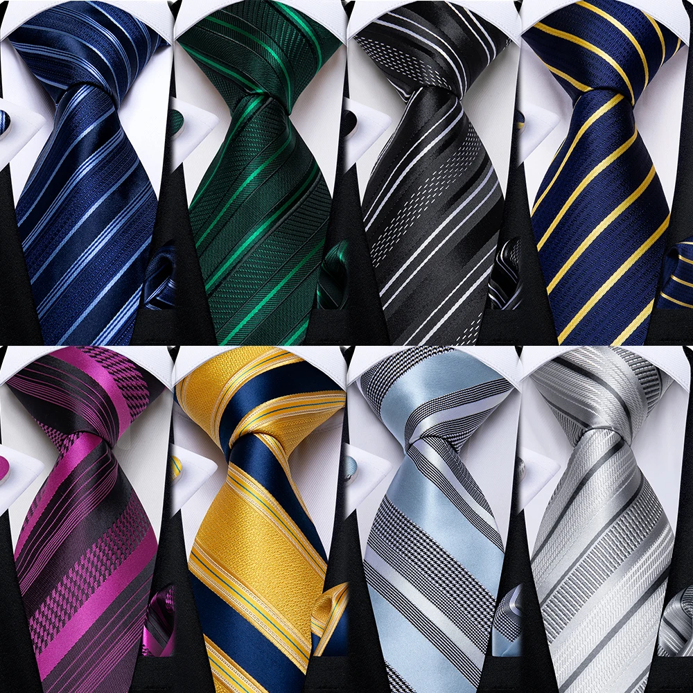 Neue Formelle Krawatten Klassische Blau Gestreifte Krawatte Taschentuch Manschettenknöpfe Geschenk für Männer Hochzeitskrawatte Cravate Gravatas