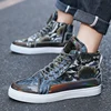 Silver Snaker Leather Men Brand Sneakers Trendy Zippers Design Mens Vulcanized Sneakers Leather Glitter Men High Top Sneakers 6