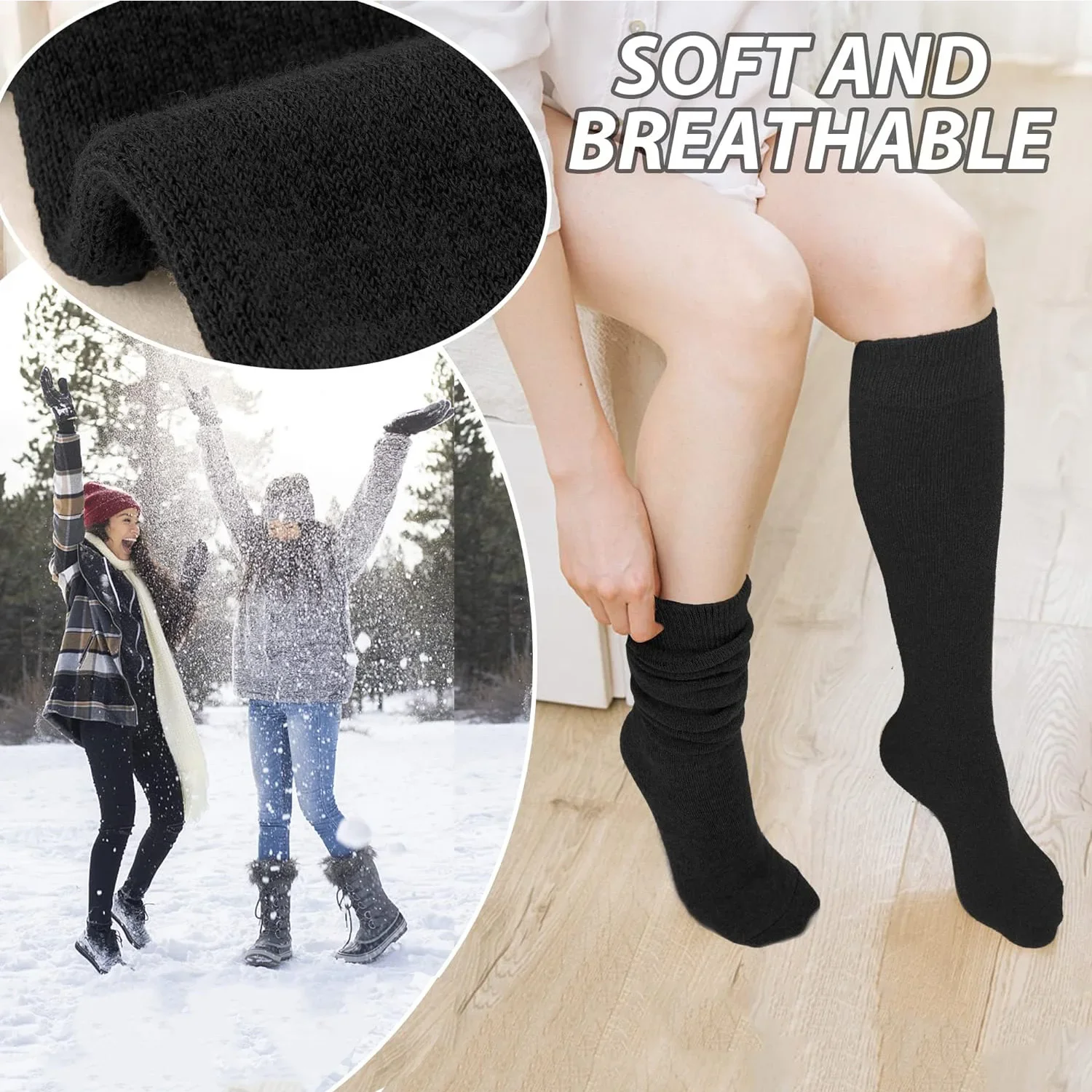 Fleece 2 Pairs Warm Knee High Socks Women Thermal Cotton Socks Hiking Work Winter Gifts Cotton Socks