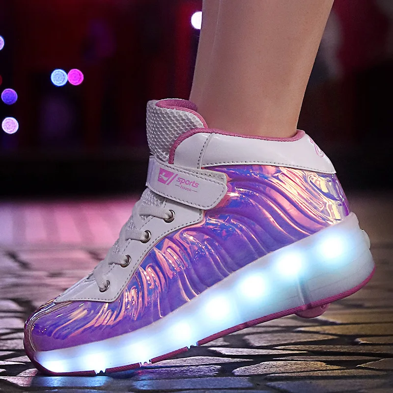 

Children Roller Skates LED USB Charging High Shoes Casual Sports Fashion Boys & Girls Kids Sneakers Size 29-41