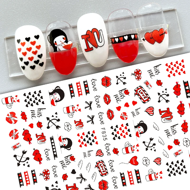 

Valentine's Day 3D Nail Sticker Art Sliders Sweet Love Lover Sexy Lips Kiss Decals Decorations Stickers For Manicure Accessories