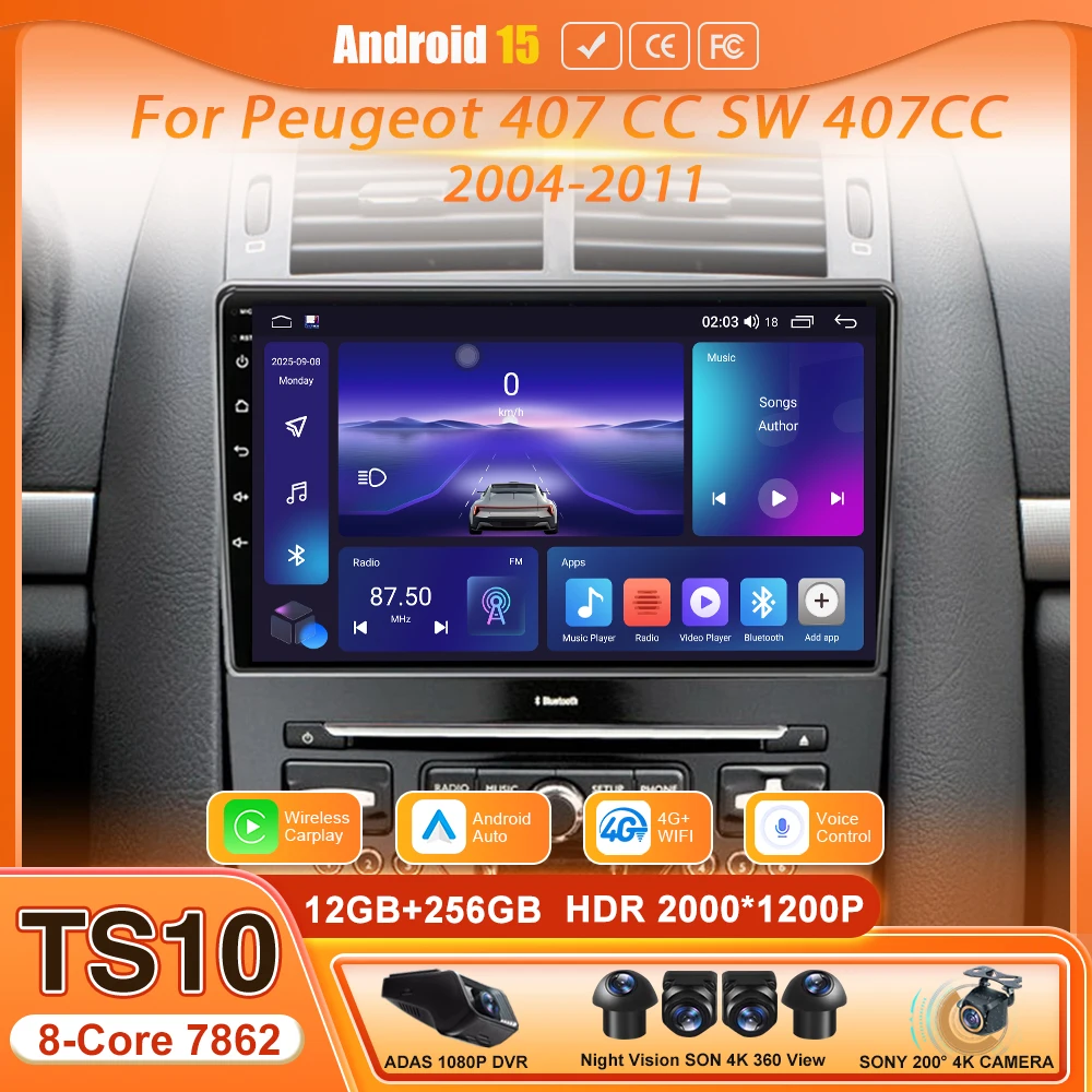 Para Peugeot 407 CC SW 407CC 2004 - 2011, Unidad Principal Android 15, Reproductor Multimedia para Auto, Radio, Video, Navegación, Pantalla de Audio, GPS 2din 1