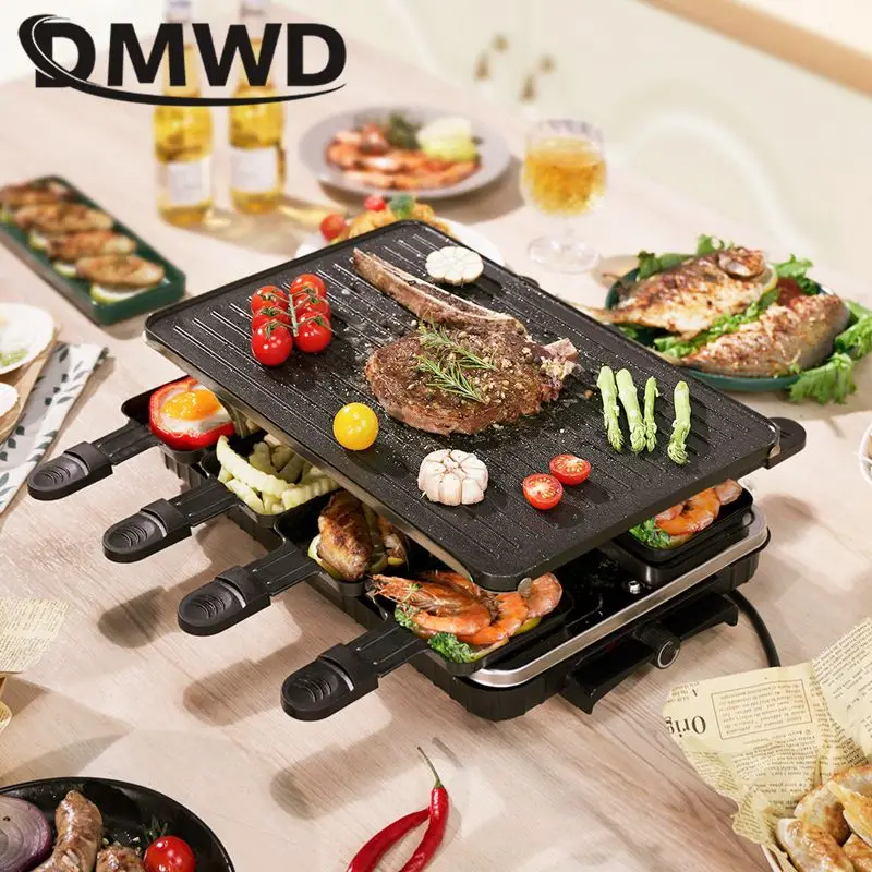 DMWD 2 Layer Hosehold Electric Griddle 220V 110V Hot Plate Non-stick Barbecue Machine For Roasting/Frying 1300W For 4-6 People 4