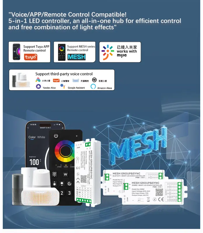 Tuya Smart Life Home 12V 24V 15A Dimmer CCT RGB LED Light Strip Bluetooth WiFi Zigbee 5in1 Controller Xiaomi Alexa Button Switch - Image 5