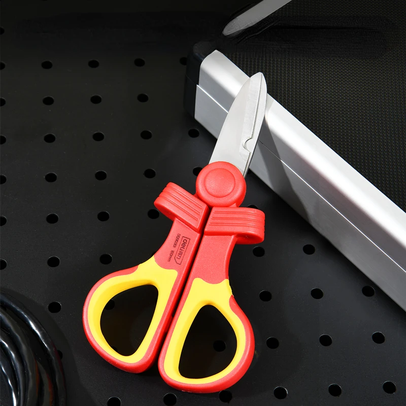 Deli VDE Electrician Scissors 1000V Insulated Cable Cutter Wire Curved Stainless Nippers Household Shears Crimping Tool Scissors 3