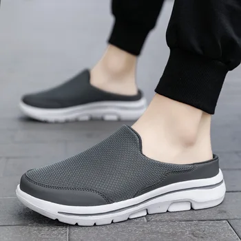 ⁦Men Casual Shoes Mesh Slip-On Solid Color Loafers Flat Slippers Summer Couple Shoes Half Slippers Plus Size Sandalias Zapatos⁩ – תמונה ⁦2⁩