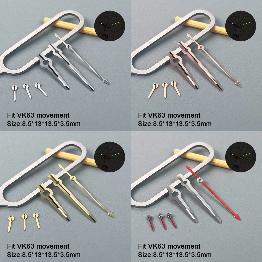 8.8*13*13.8mm VK63 Watch Hand for Seiko VK63 Movement Watch Needle Hands for Daytona 6 Hands Green Luminous Red Gold Silver