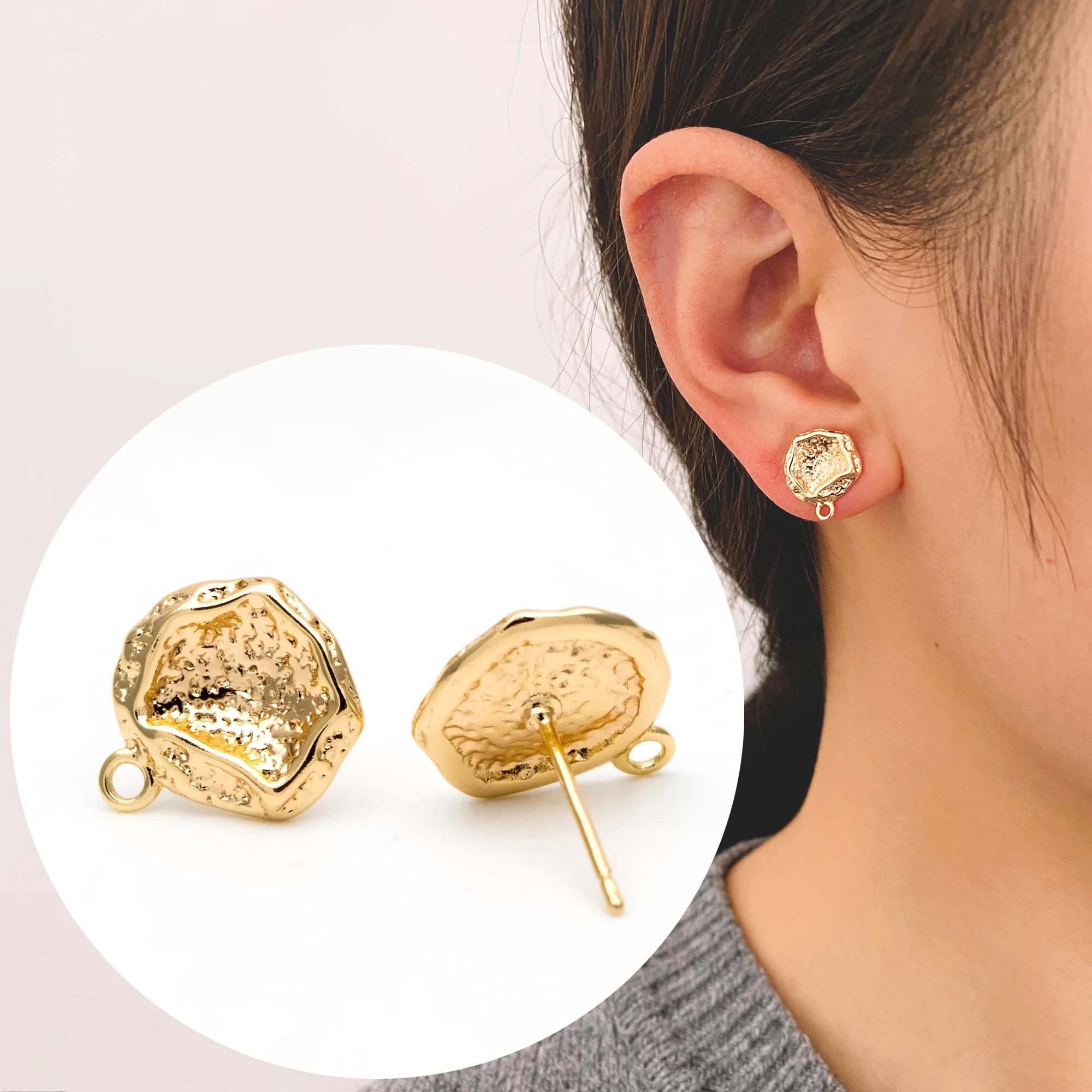 

Нестандартные серьги-гвоздики 10 шт., латунные покрытые 18-каратным золотом, компоненты для сережек-гвоздиков (искусственная кожа)