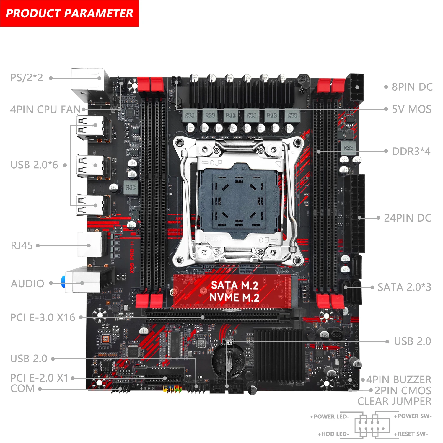 Placa-mãe Suporte Lga 20113 Cpu Intel Xeon 2666 2696 Processador v3 Memória Ram Ddr3 Usb 3.0 Nvme Sata M.2 Machinist-x99 - Imagem 6