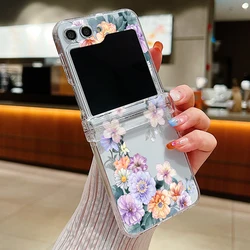 Floral Design Clear Folding Phone Case - Hard PC Back Cover for Samsung Galaxy Z Flip 5 (A743)