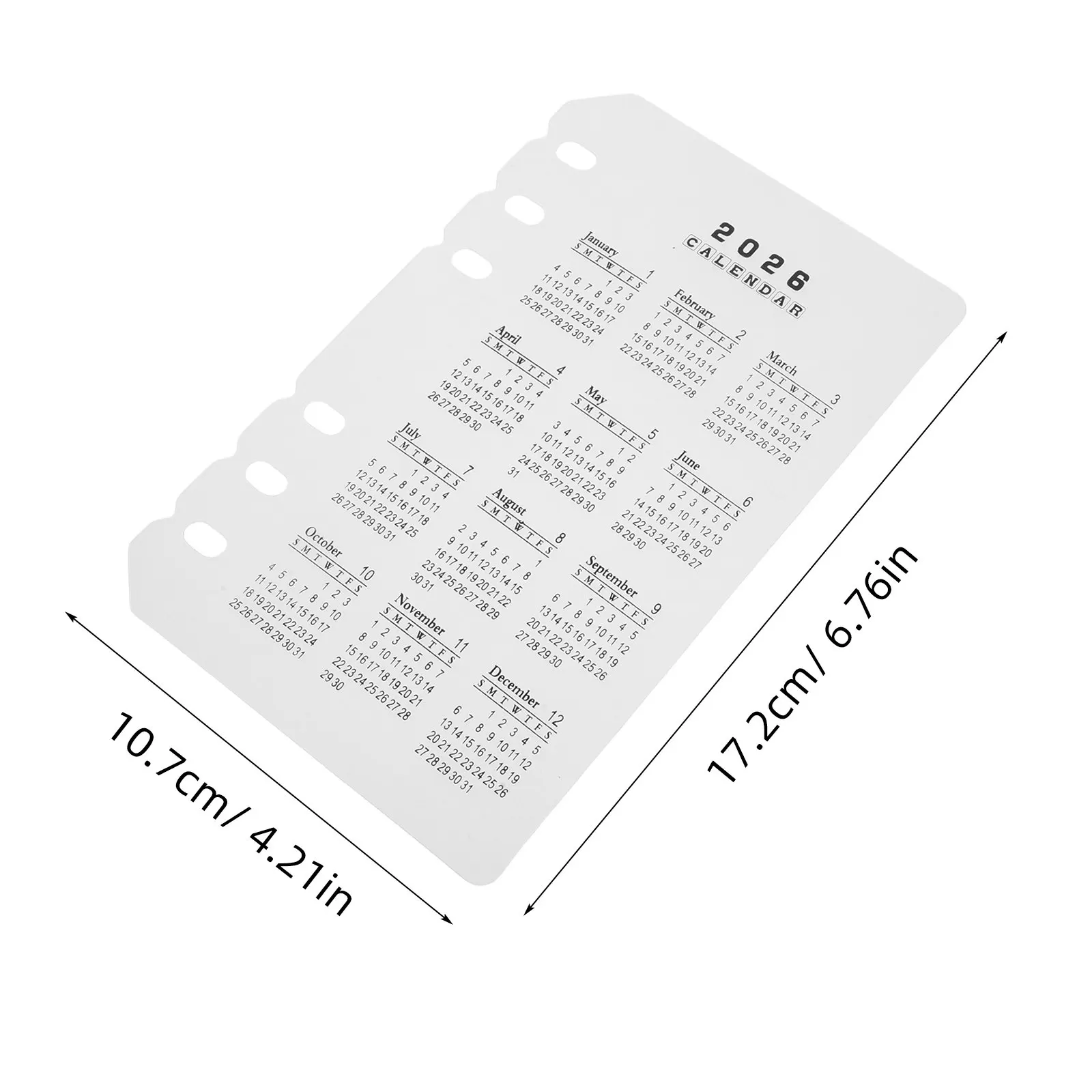 4Pcs 반투명 플라스틱 캘린더 디바이더 6홀 A6 2026 리필 가능 플래너 인서트 노트북 사무용품 캘린더 리필 날짜