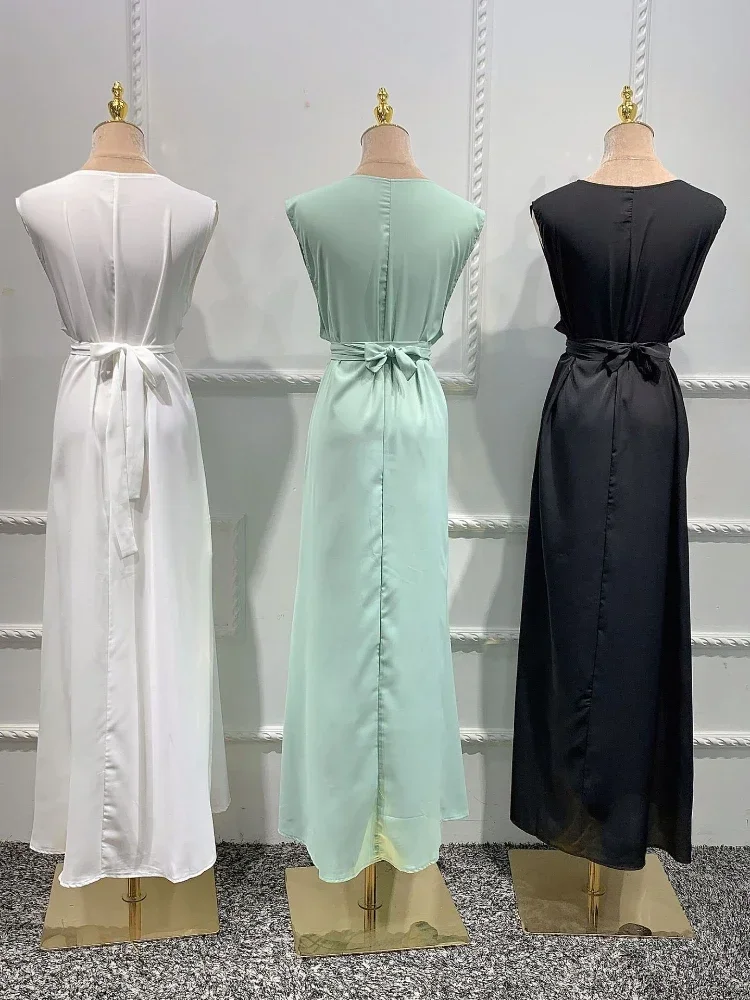 Muslim Under Abaya Inner Dress White Sleeveless Slip Dresses for Women Islam Clothing Abayas Dubai Turkey Modest Ramadan Outfit