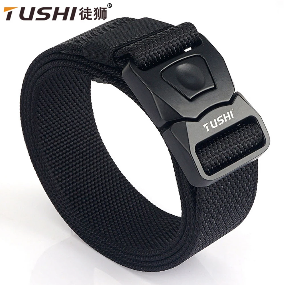 Tactical Nylon Belt With Flip Buckle - Military Style Canvas Webbing, Waist Up To 45", Brown - View #9