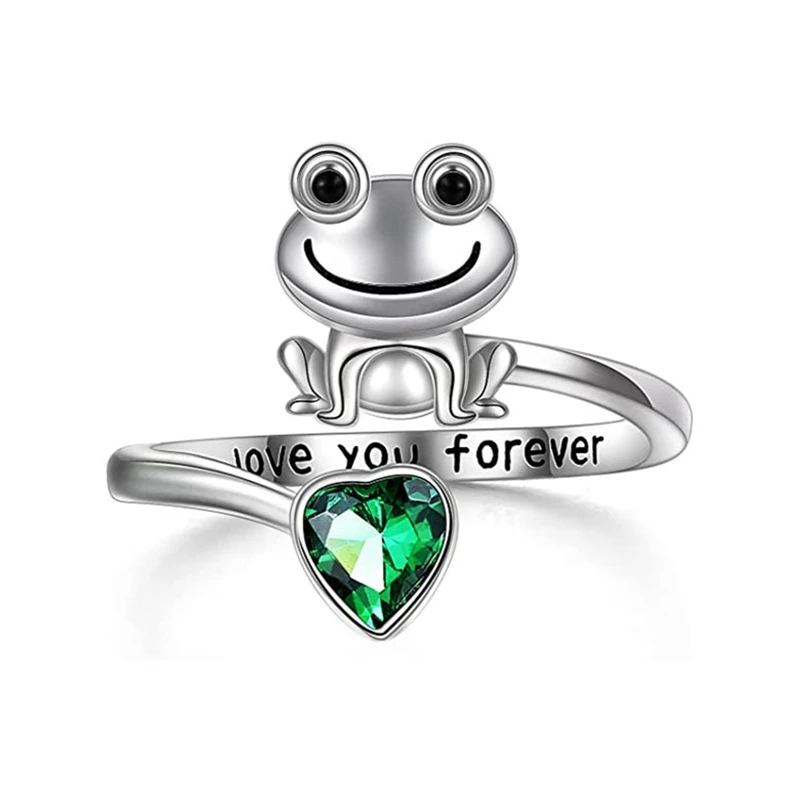 Love You Forever Frog Animal Rings For Women Men Vintage Heart CZ Stone Party Decoration Ring Resizable Unisex Gift wedding rings,signet ring,round rings,cross rings,temperature rings,silver ring,womens ring,fidget rings,couple rings,cubic zircon ring,turkish rings,finger rings,jewelry rings,ring jewelry,anime rings,moissanite ring,survival ring