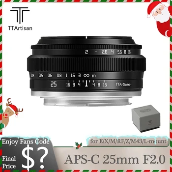 TTArtisan APS-C MF 인물 카메라 렌즈, 소니 A6000 A7III A7S 후지 X-A1 캐논 M1 니콘 Z6 시그마 FPL 라이카 T용, 25mm F2.0