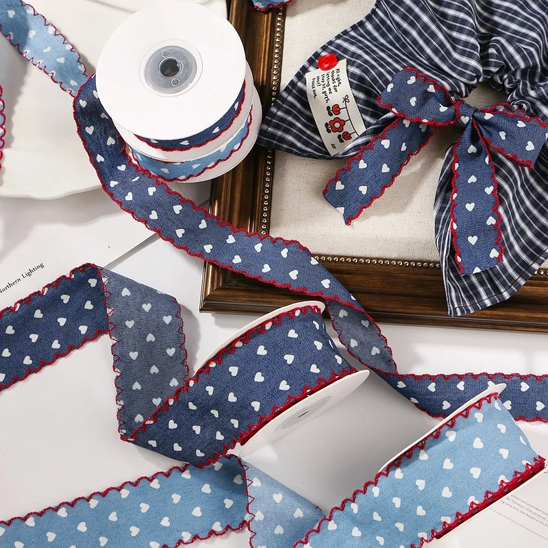 Kewgarden 25mm 40mm 1 1.5 Outline Printed Love Denmin Ribbons Handmade Crafts DIY Hair Bows tie Sewing Accessories 1