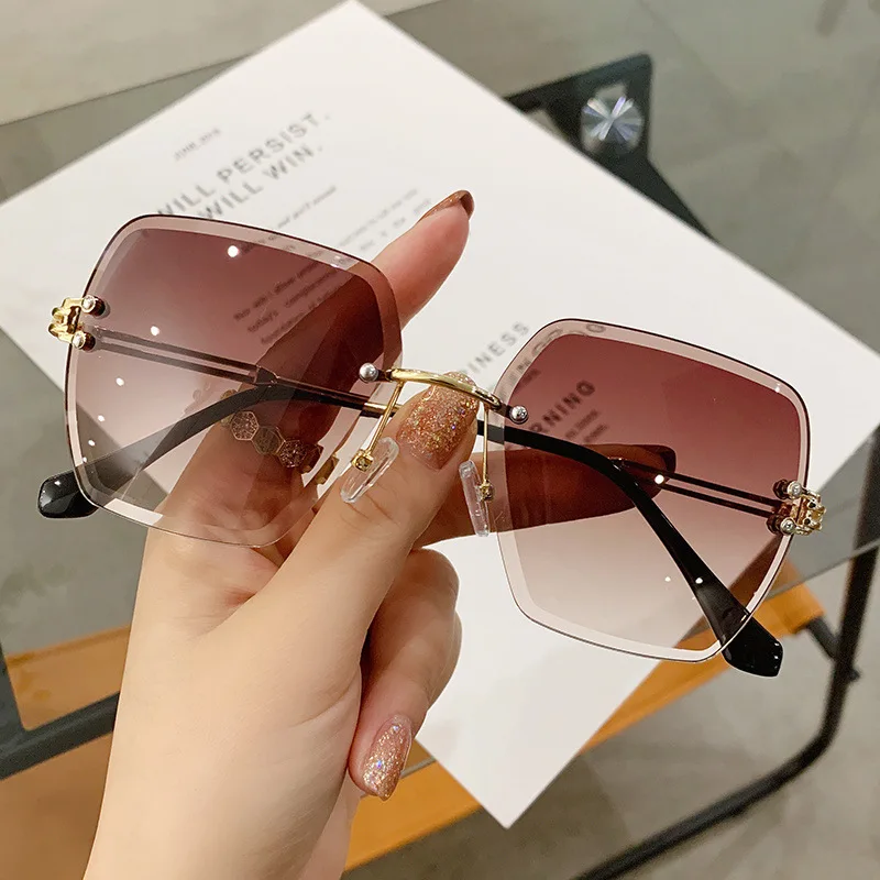 Gradient Shades Rimless Sunglasses Women Fashion Luxury Oversized Outdoor  UV400