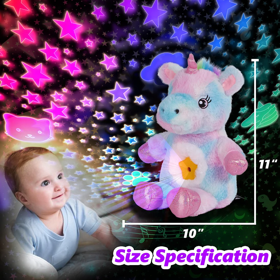 Unicorn Doll Toys Projector LED Light Stuffed Animals Colorful Multiple mode projection Stuffed Birthday Gift for Girls 28cm plush toy