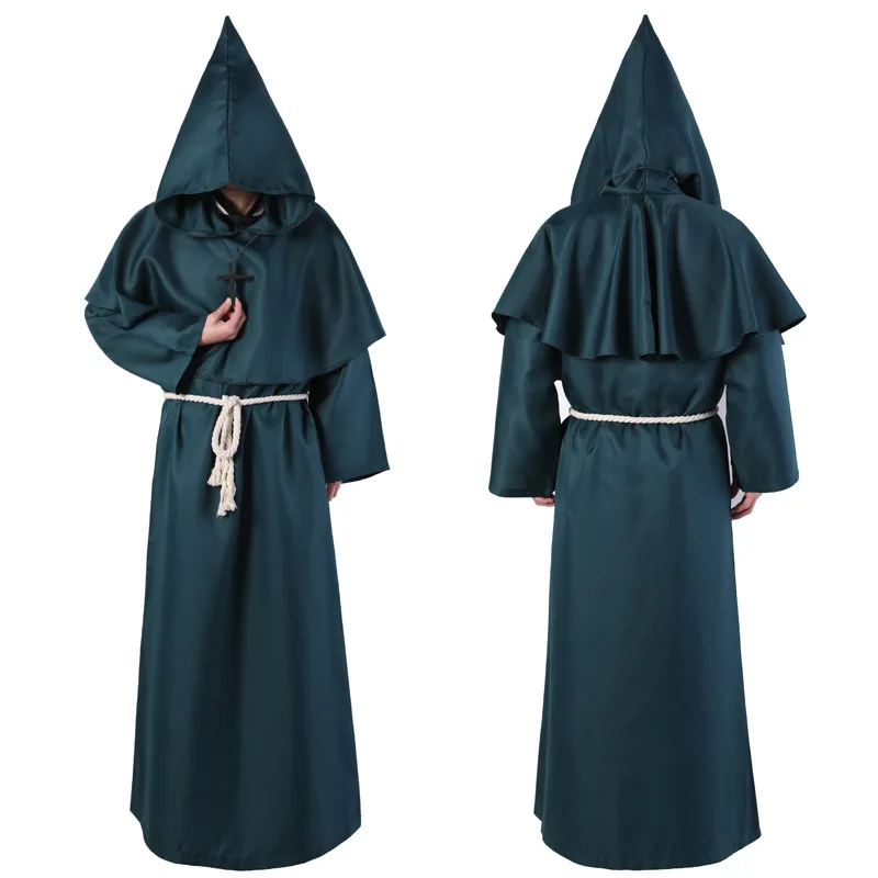 thumbnail image 1 of Túnica de monje medieval, disfraz de mago, disfraz de sacerdote de Pascua de alta calidad para Halloween, disfraz de festival con chal, 1 of 5