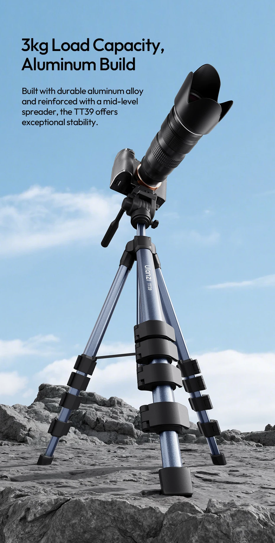  TT39 Video Tripod Horizontal&Vertical Tripod for Camera DSLR Smartphone Video