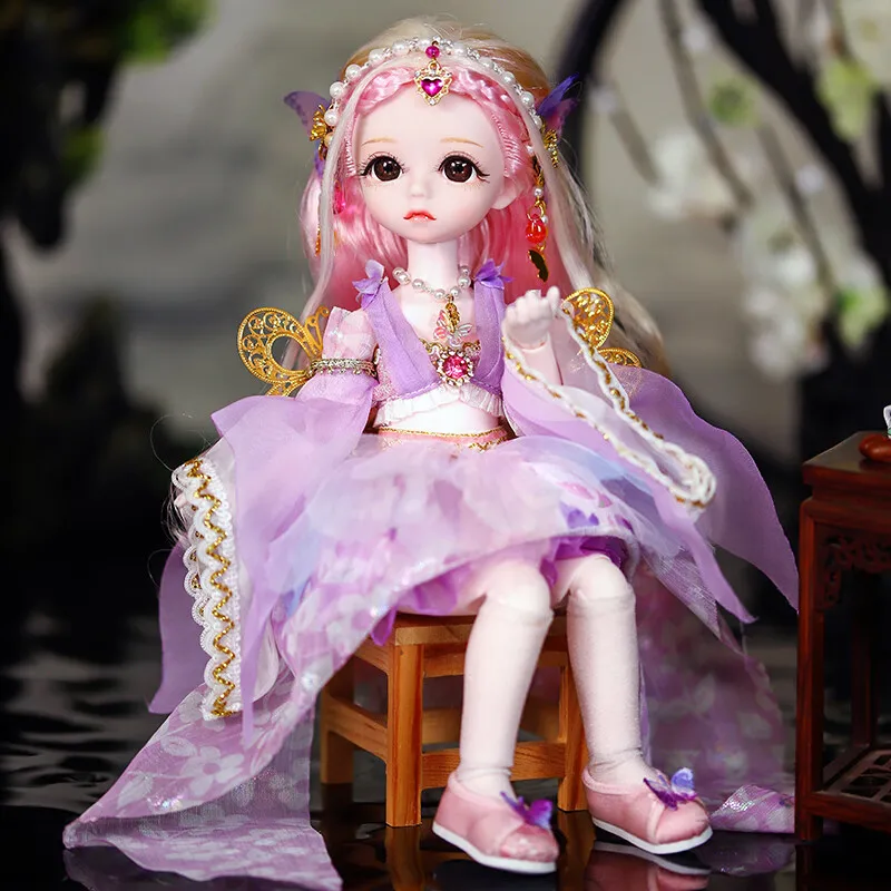 1/6 BJD Fairy Doll mechanical joint Body With makeup hair eyes clothes shoes girl anime SD 30cm The best gift for children