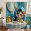 Cute Cat in Bathroom Waterproof Shower Curtain - Adorable Pet Decor, High-Quality Fabric, Durable and Stylish Design 1