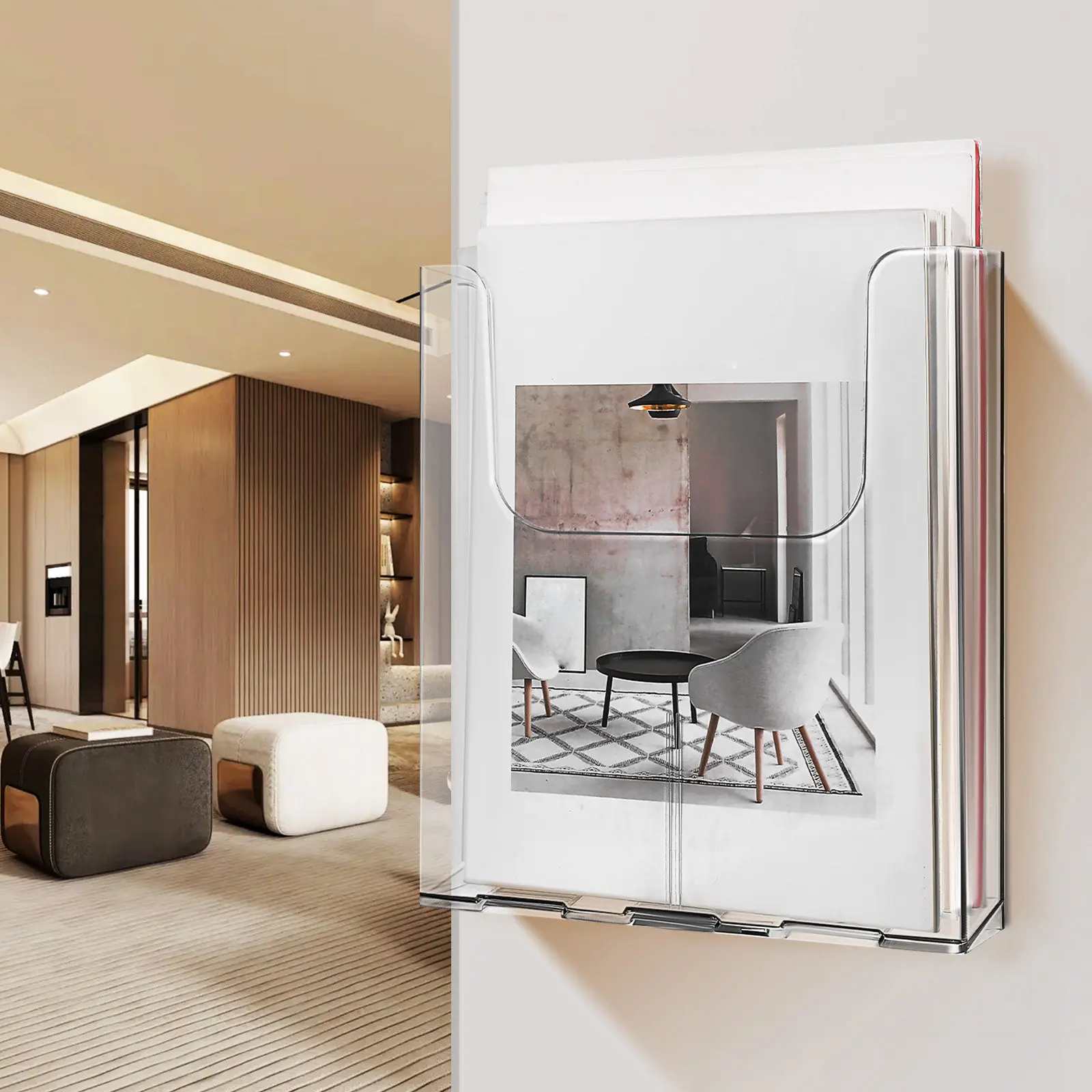 4Pcs 벽걸이형 아크릴 투명 브로셔 홀더 팜플렛 디스플레이 주최자 문서 파일 스탠드 사무실 학교 홈용