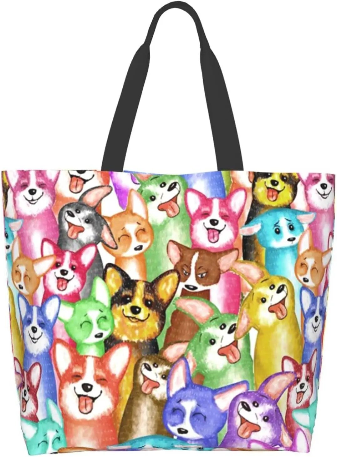 Charming Tie Dye King Charles Spaniel Puppy Tote Bag - Reusable and Colorful Shoulder Bag with Cute Cartoon Design
