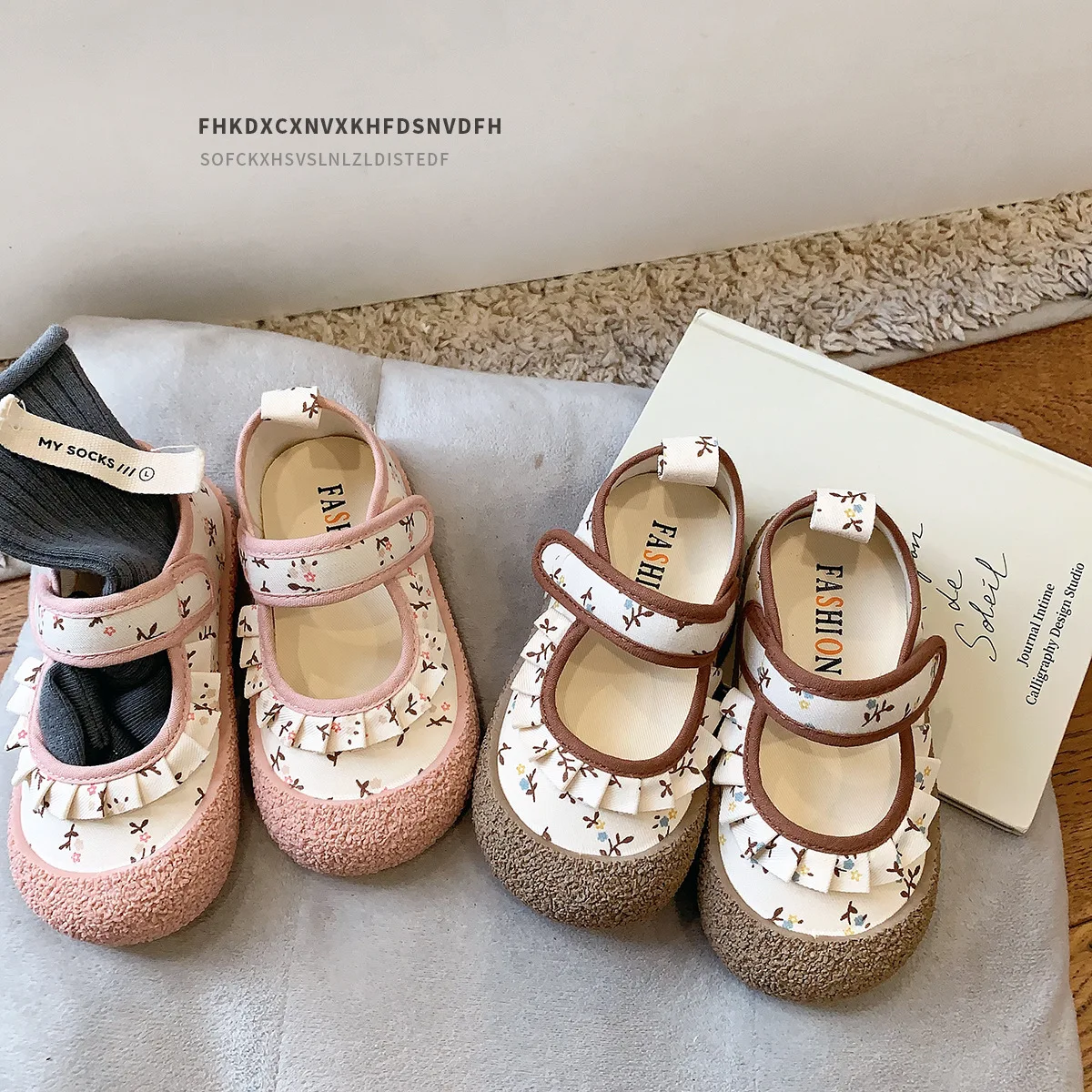 Spring Printed Flowers Baby Girls Canvas Shoes Breathable Sweat Absorption Little Kids Princess Autumn Infant Shoes Flats