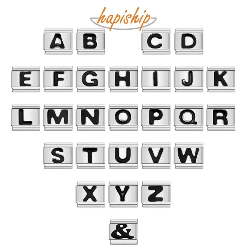 Charm Bracelet Stainless Steel 9mm Fit Italian Links 26 Letters A-Z DIY Making