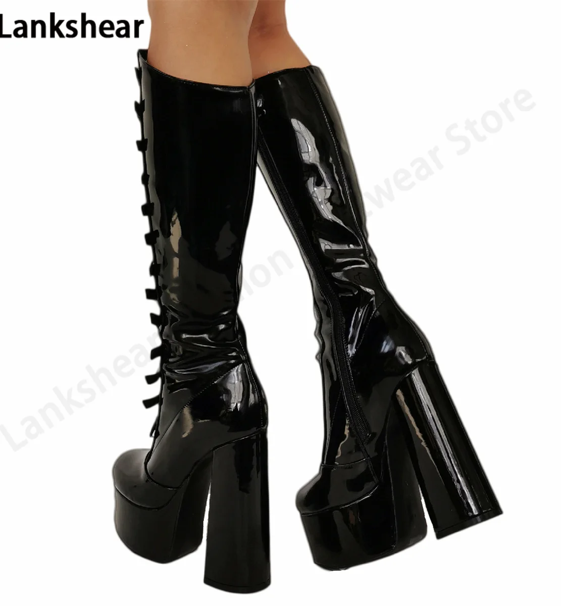 Long Boots Women's High Boots Gothic Style Dark Cool Black Leather Buckle Chunky Heel Large Size High Heels Women's Shoes Boots