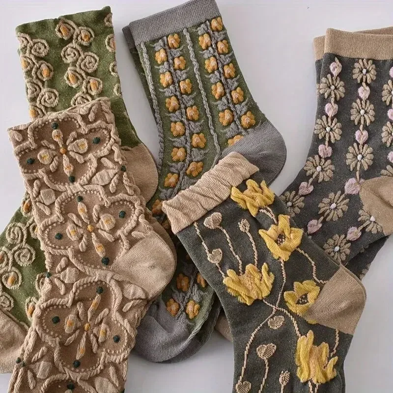 5 Pairs 3D Floral Textured Socks, Retro Court Style All-match Socks, Women's Stockings & Hosiery 45,625 Reviews 4.7 All Reviews