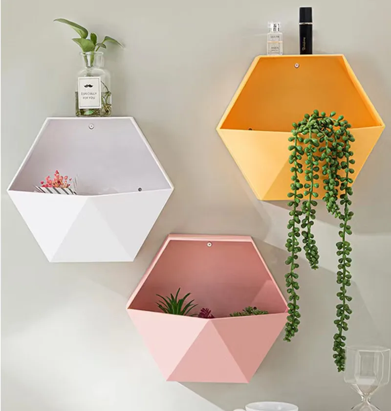 Estante de almacenamiento hexagonal para decoración de pared, estantería nórdica de Color sólido para sala de estar, decoración geométrica para Baño