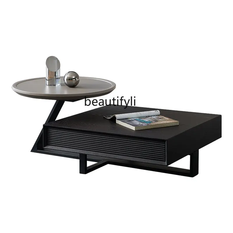 

zq Italian Coffee Table Modern Small Apartment Creative with round Tray Light Luxury Iron Coffee Table