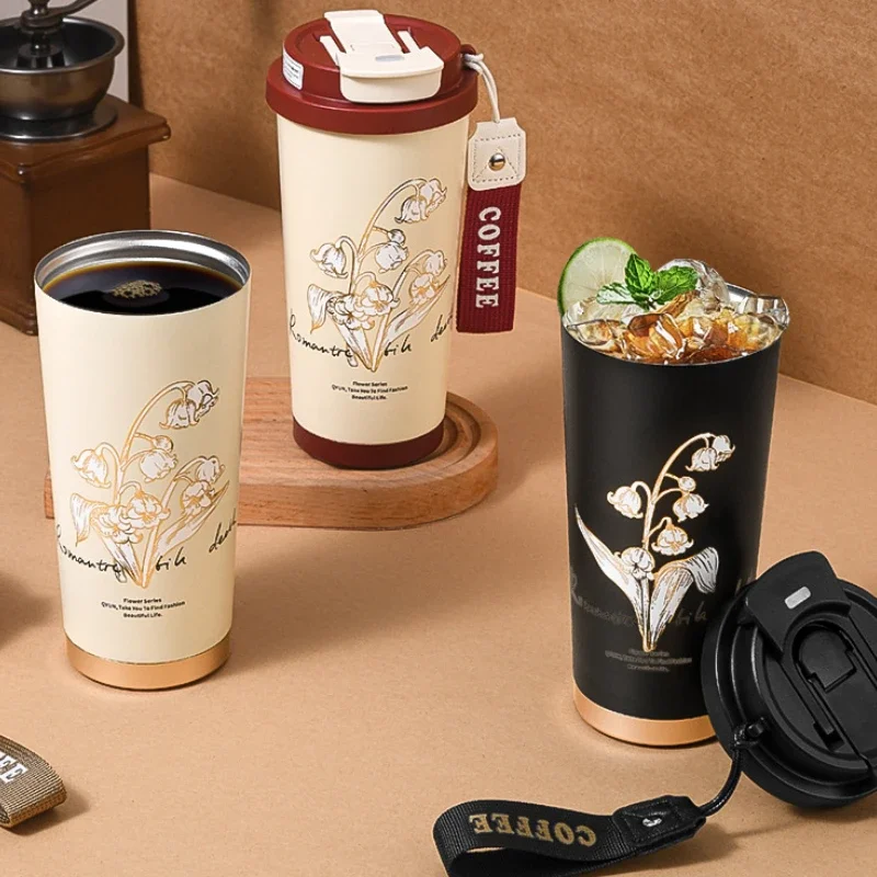 5D Printing Flower Stainless Steel Thermos Mug Portable Dual-Drink Coffee Mug Car Large-Capacity Straw Water Gift Cup 500ml - Image 4