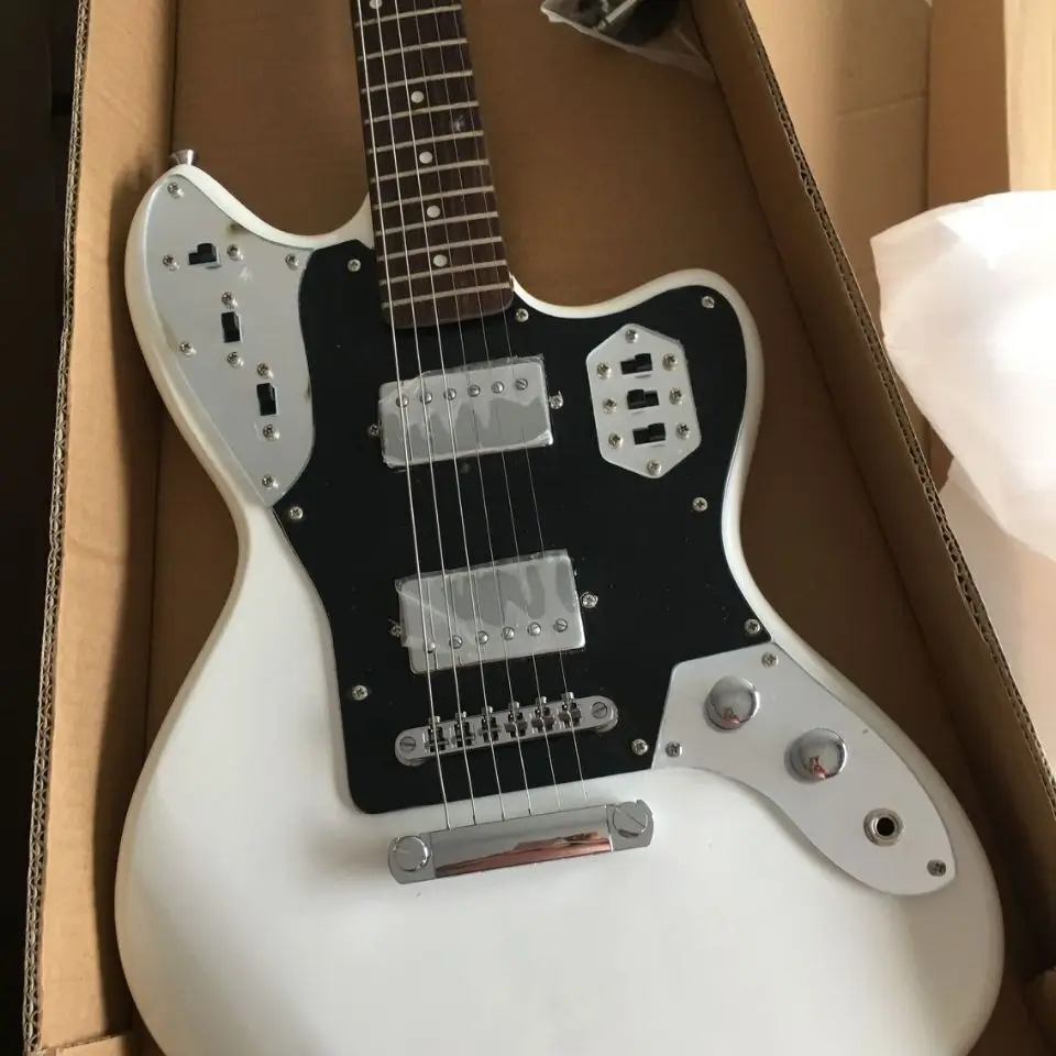 

White Electric Guitar, Black Guard Board, Vintage Button,Factory Customizable