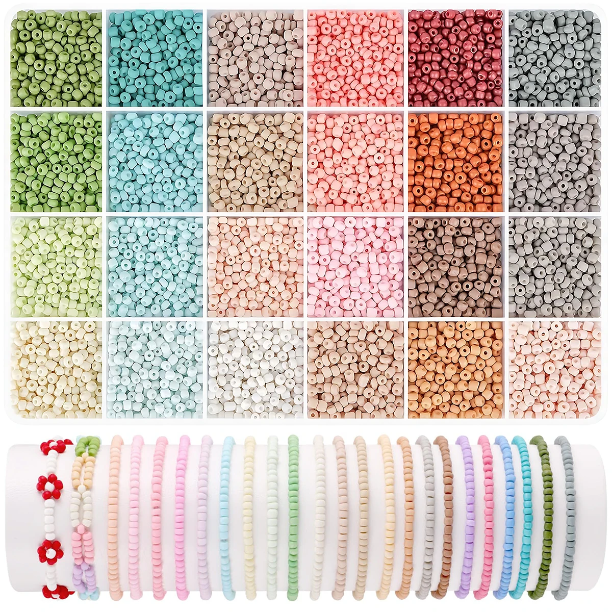 24 Farben 3 mm Samen-DIY-Perlen-Set, Freundschaftsarmband-Herstellungsset, Einfädel-Set für Mädchen, Geschenkideen für die Feiertags-Geburtstagsfeier