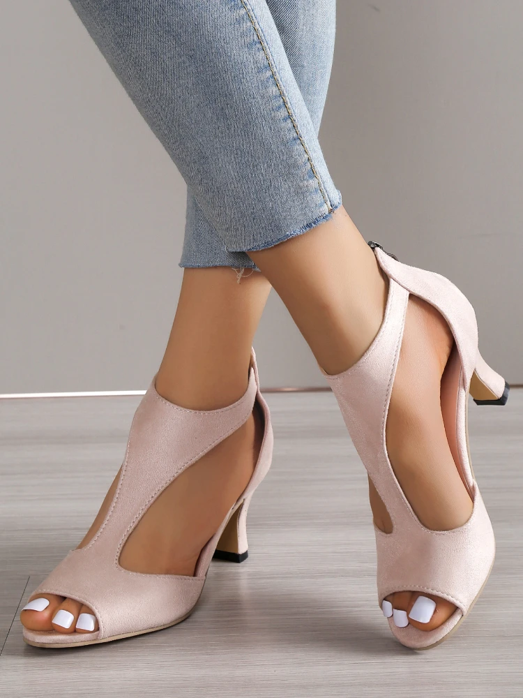 Round Toe Sandals Roman shoes High Heels Orthopedic leather high heels