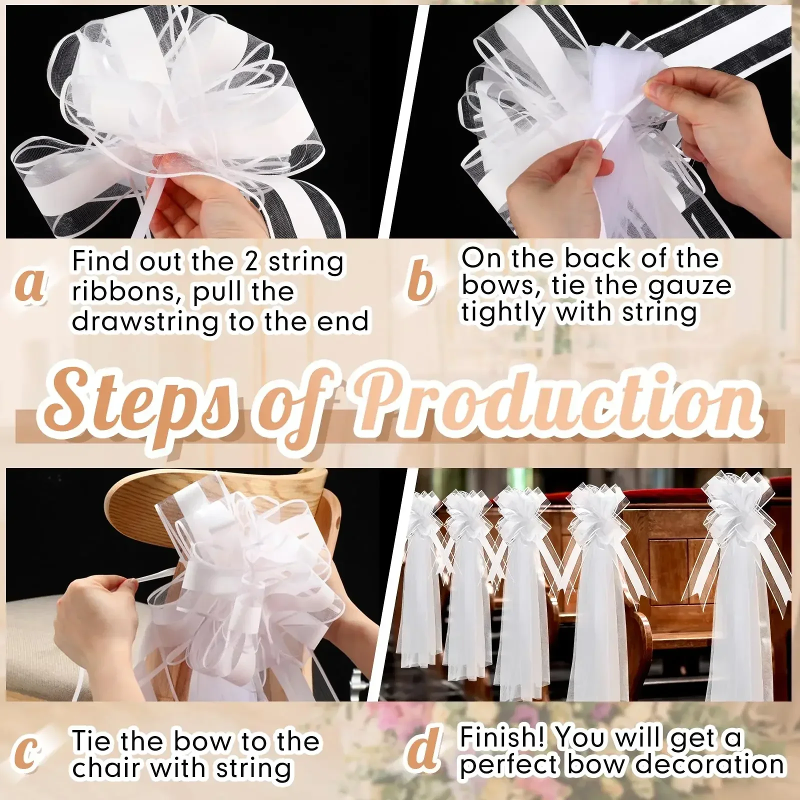 Tulle Wedding Pew Bows Set 6