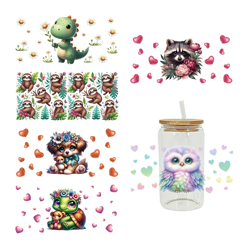Dinosaur Cartoon UV DTF Libbey Cup Wrap Iron On Transfer For Glass Stickers 16oz D12520