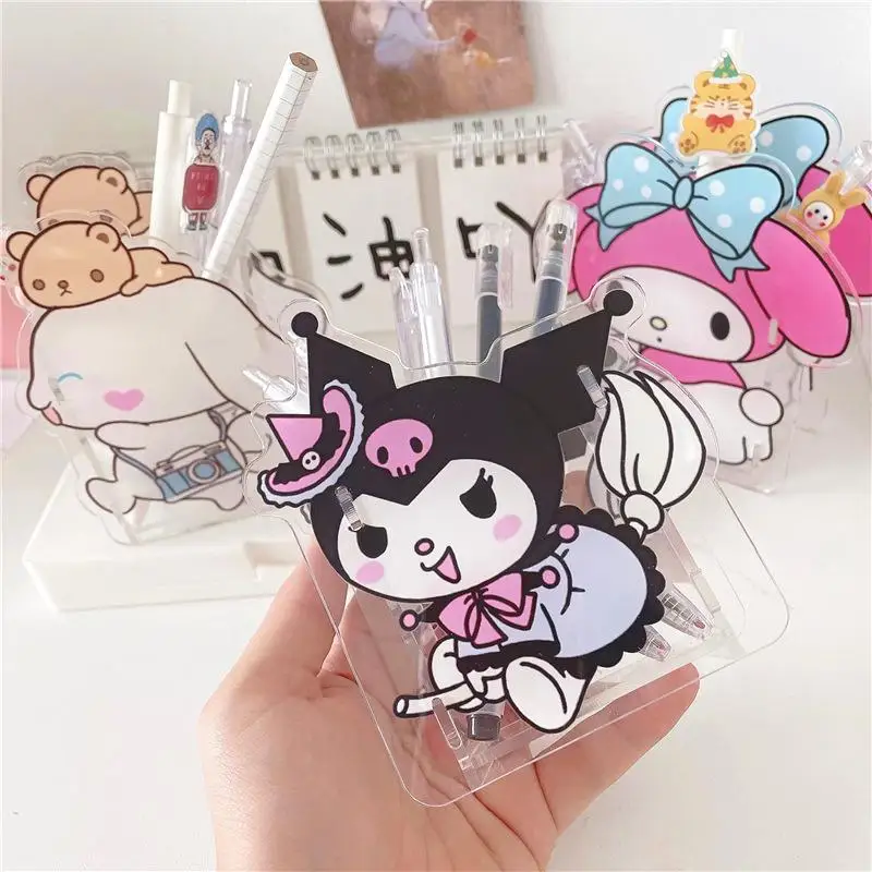 

Kawaii Sanrio Pachacco Cinnamoroll Penholder Desktop Multi-Function Acrylic Storage Box Cleaning Stationery and Makeup Brush