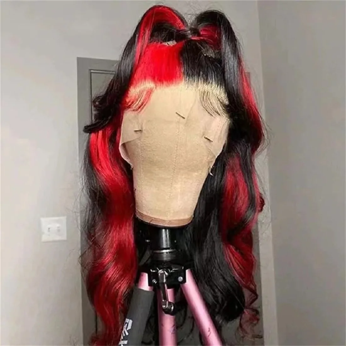 Highlight Red With Black 13X6 Lace Front Wig Human Hair Ombre Colored Vietnamses Body Wave Lace Frontal Closure Wigs Pre Plucked 5