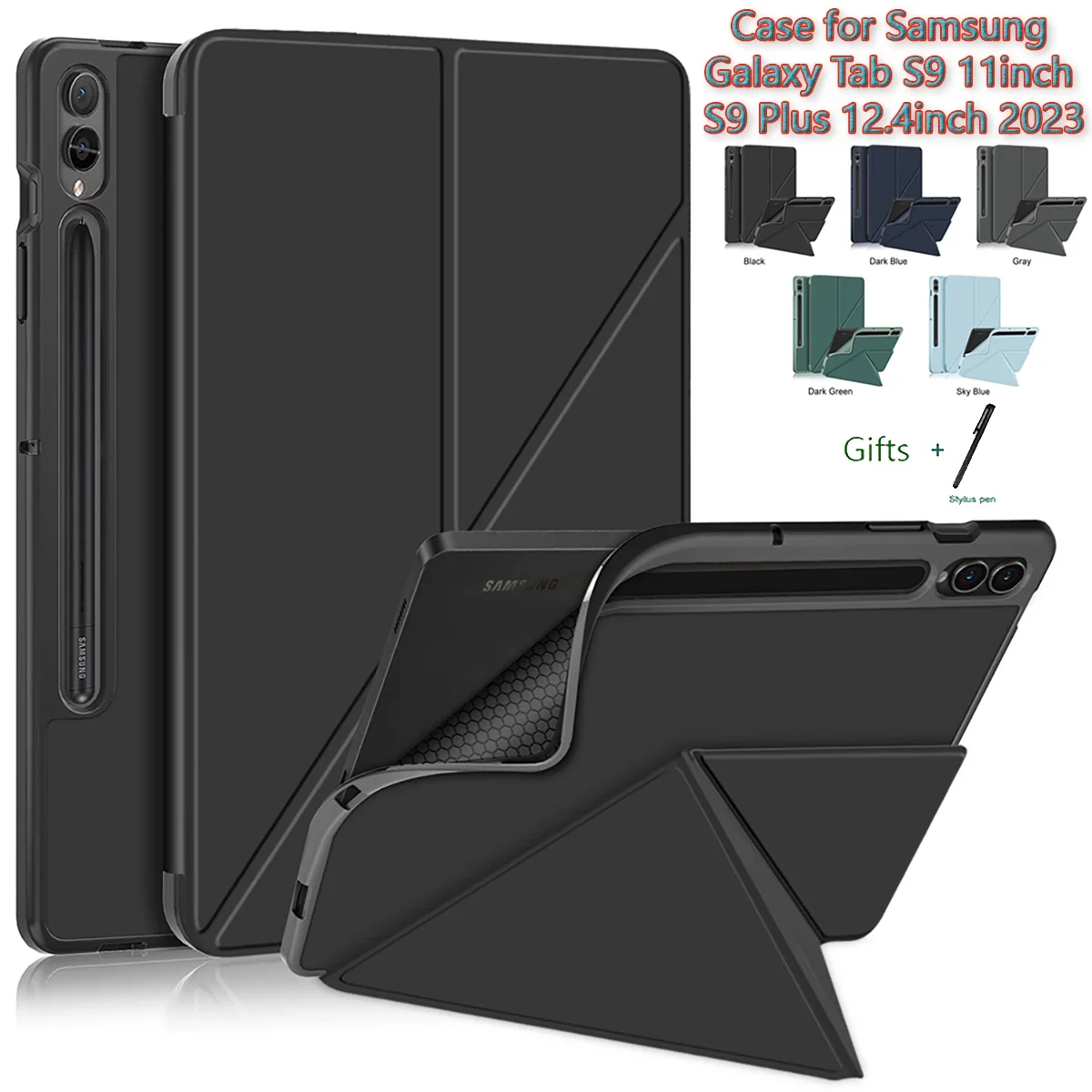 

Multi-fold Case for Samsung Galaxy Tab S9 11" X710/X716 Smart Stand Cover for Tab S9Plus 12.4" X810 X816 with Pencil Slot Holder