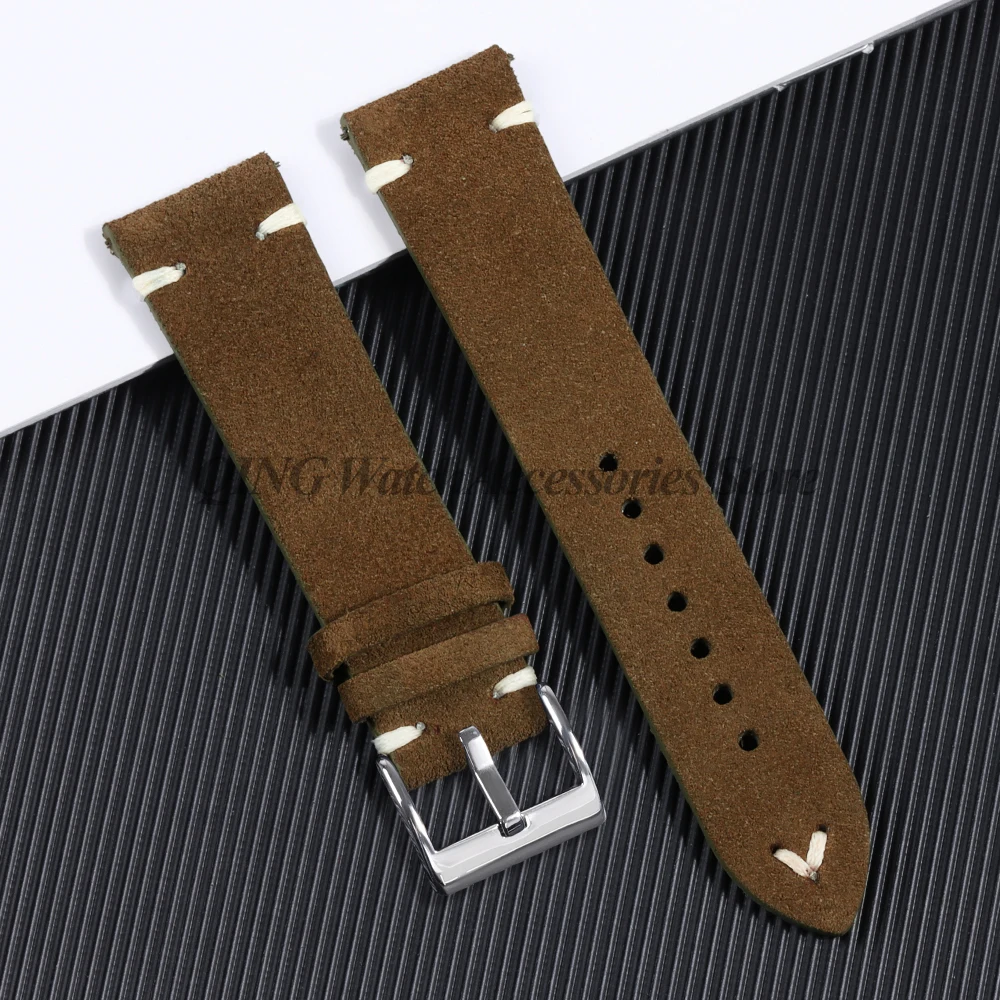 Vintage Blue & Brown Suede and Leather Watch Strap with Quick Release